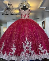 red sweetheart ball gown quinceanera dresses appliques beaded formal prom graduation gowns sweet 15 16 dress robe princesse femm