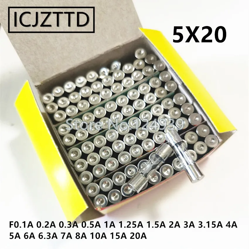 Предохранитель 5x20 мм F1A 1A стеклянный трубчатый предохранитель F1AL250V 5 мм x 20 мм Быстрый 0.1A 0.2A 0.3A 0.5A 2A 3A 3.15A 4A 5A 6A 6.3A 7A 8A 10A 15A 20A