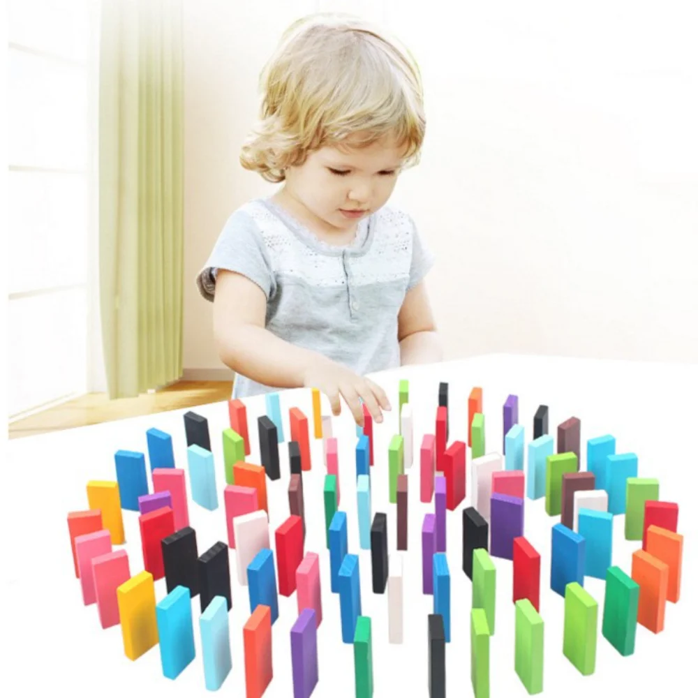 

New Kids 120pcs Children Color Sort Rainbow Wood Domino Blocks Kits Early Bright Dominoes Games Educational Toys Gift