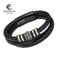 vintage national style jewelry stainless steel bracelet for men multilayer woven leather rope titanium steel magnetic buckle