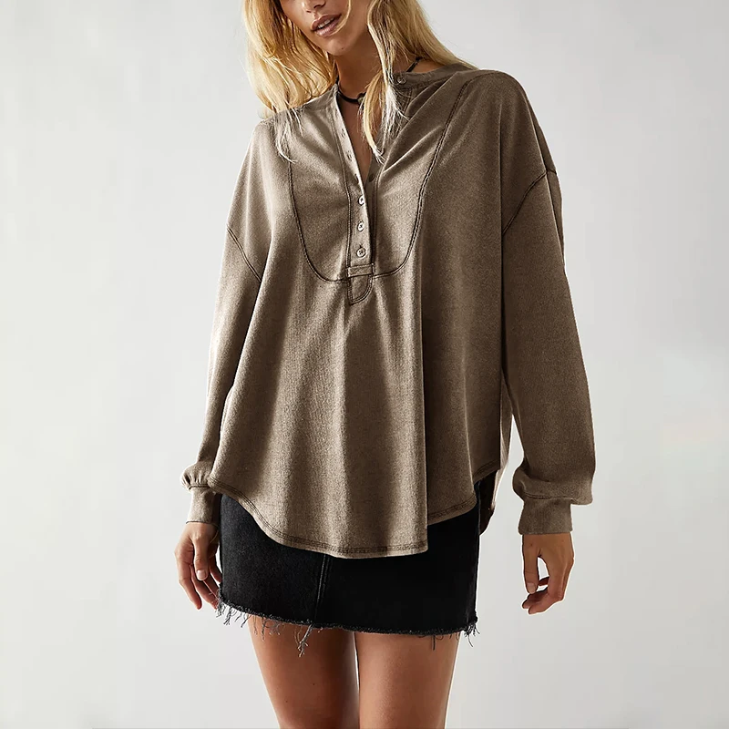 

Шон тсин®Свитшот женский оверсайз из 100% хлопка, с длинным рукавом, на пуговицах