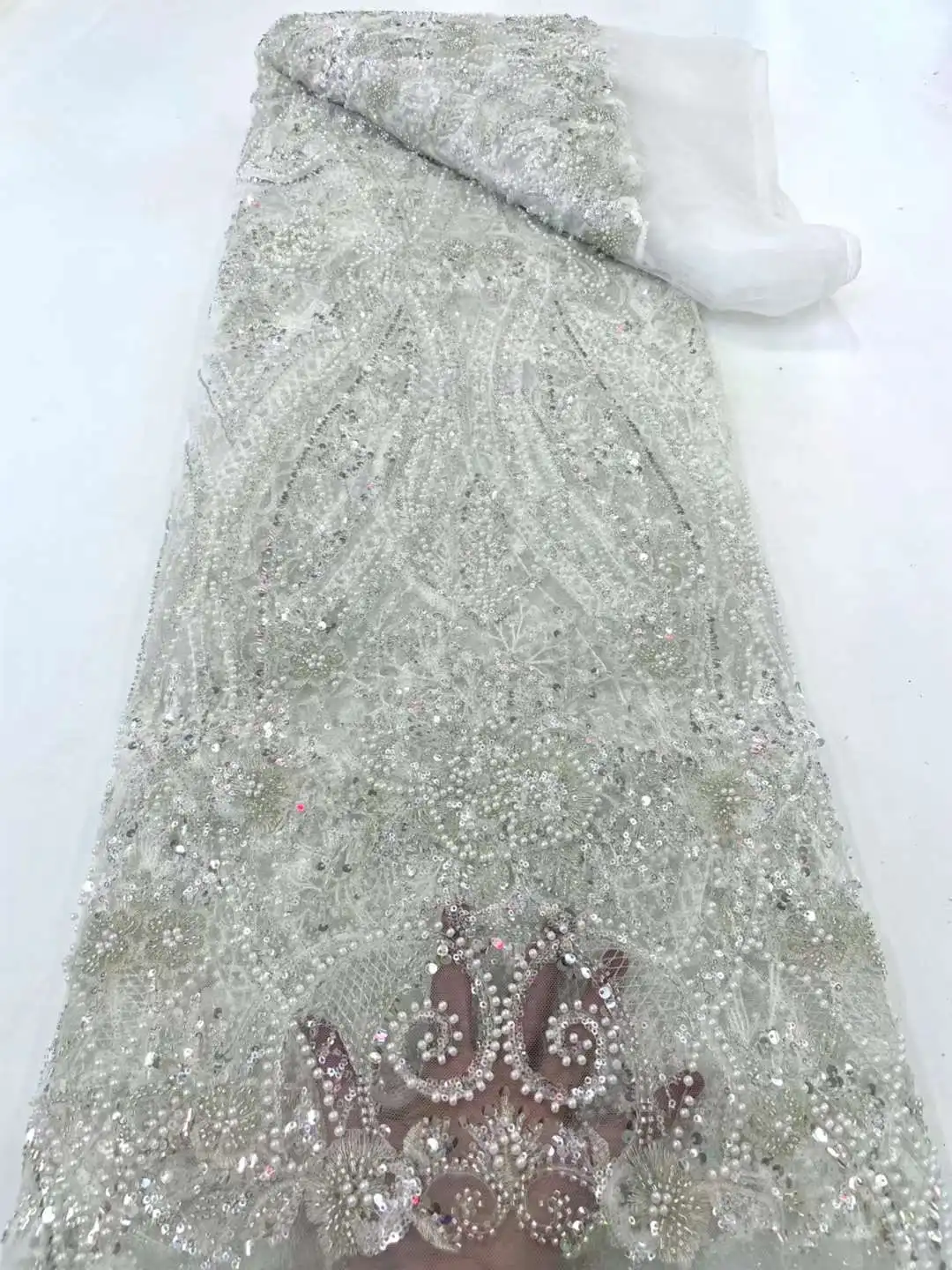 Nigerian French Sequins Lace Fabric Hot Sale Handmade 2022 Embroidered African Beaded Net Mesh Lace Fabric For Women Dress 5 Nigerian French Sequins Lace Fabric Hot Sale Handmade 2022 Embroidered African Beaded Net Mesh Lace Fabric For Women Dress 5