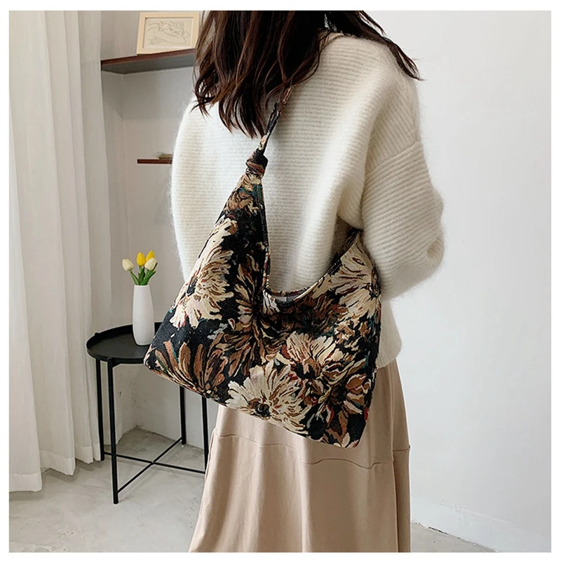 Large Capacity Oil Painting Tote Bag Fashion Shopping Bag Portable Bucket Bag Travel One Shoulder Handbags