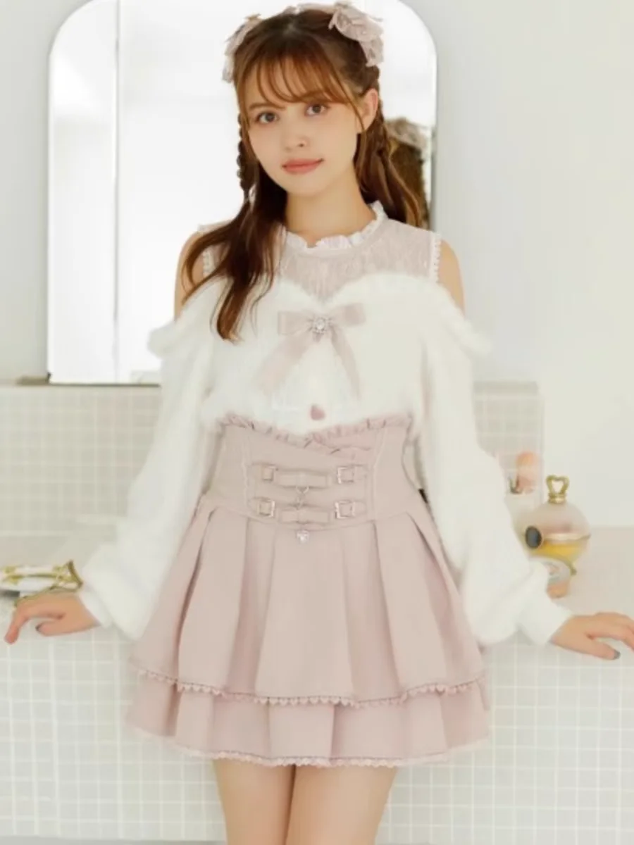 Вязаный свитер с бантом кружевной трикотаж открытыми плечами топ длинными