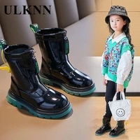 childrens patent leather boots kids zipper shoes 2022 new girls green antiskid fashion boats girls martin short boots shoes