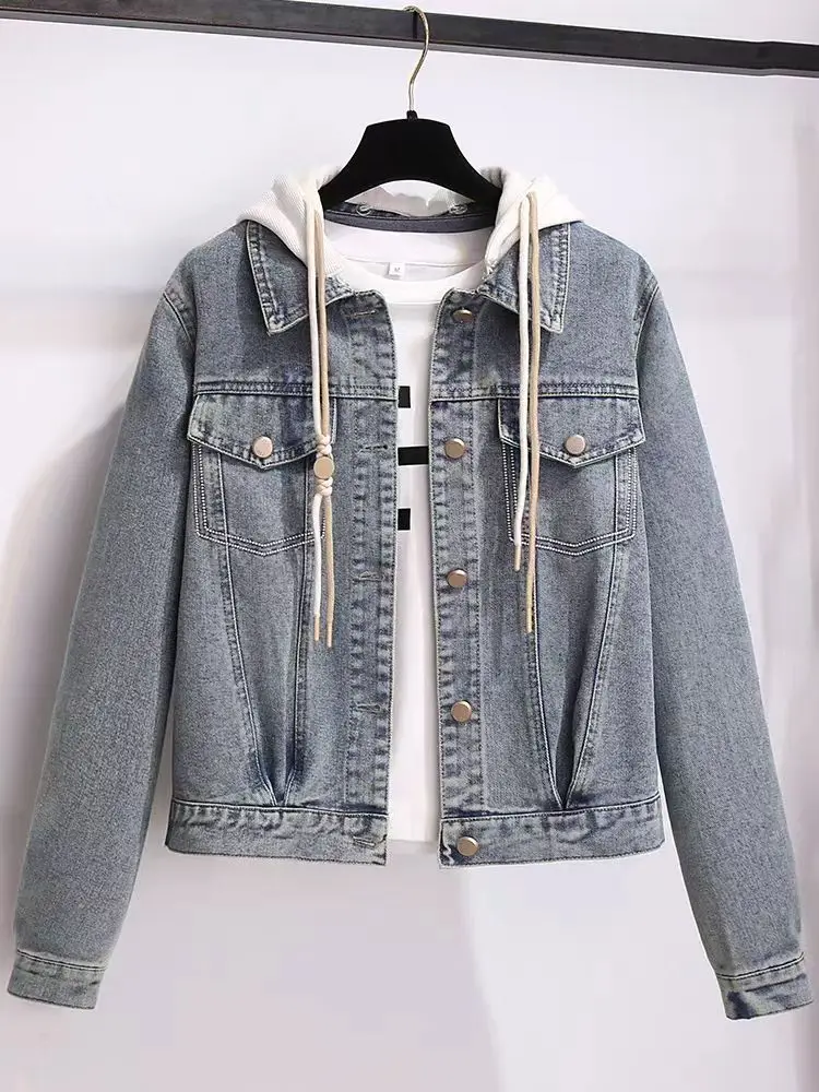 Новинка осени 2024 75324 модное джинсовое пальто с капюшоном винтажная куртка для