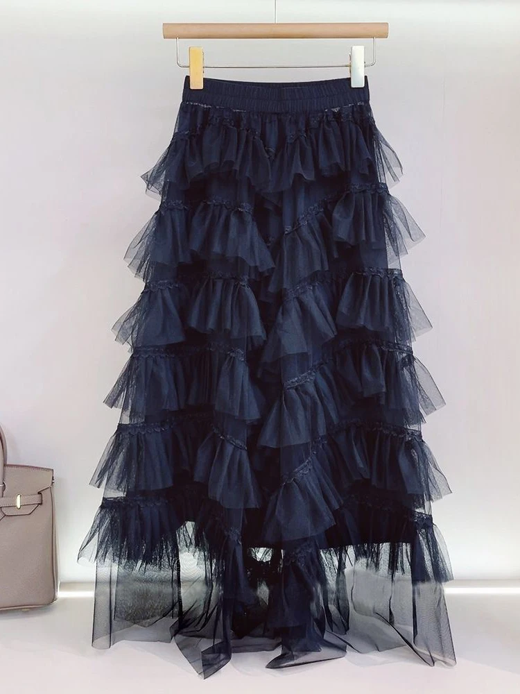LANMREM сетчатая юбка с волнами многослойные кружевные лоскутные пышные юбки