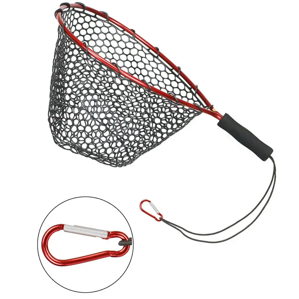 Red de aterrizaje de 50 cm para pesca, con cordón de Clip, marco de aleación de aluminio, red de pesca portátil para exteriores, liberación de captura de peces