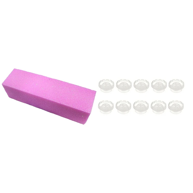 

10 Pcs Pink Buffer Buffing Sanding Block & 50Pcs Individual Eyelash Glue Holder Grafting Eyelashes Quick Blossom Cup