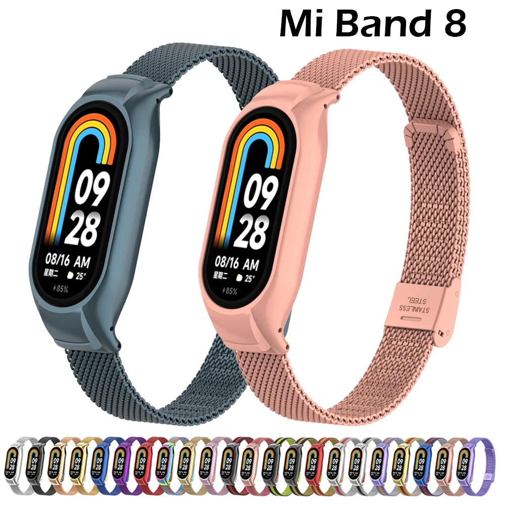 

For Xiaomi Mi Band 8 Strap Stainless Steel Metal Buckle Wristband Milanese Replacement Bracelet On Xiami Watch Band8 Accessory