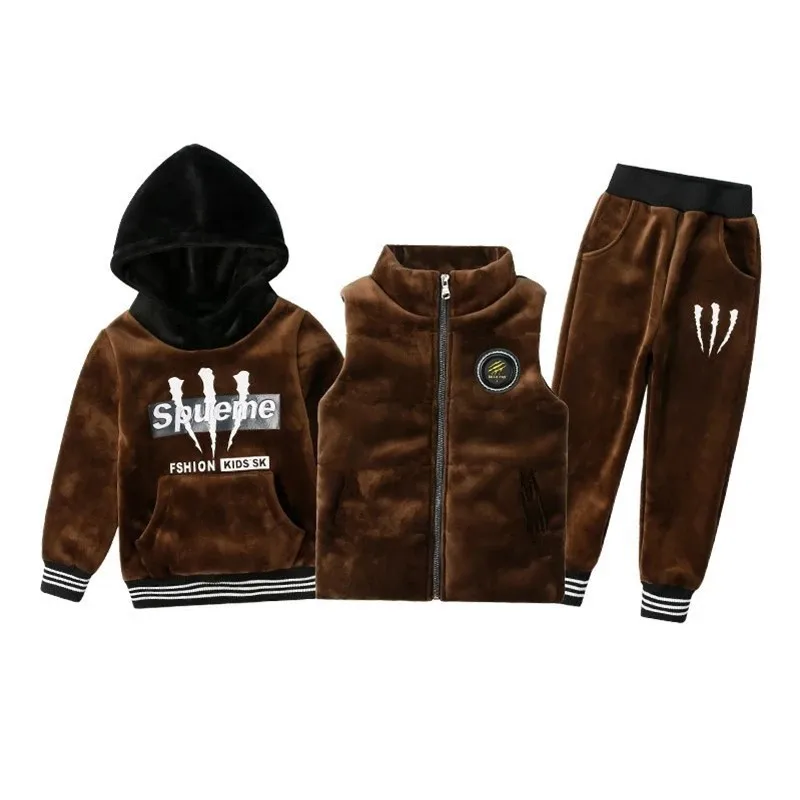 Boy Three-pieces  Fleece Suit  New Winter 2022 Children's Winter Velvet Vest Suits  Kids Clothes Boys