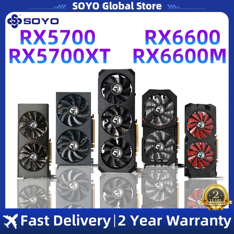 Видеокарта SOYO RX 580 5700XT 5500XT 6600M 8 Гб GDDR6 256Bit 7NM, игровая видеокарта с поддержкой процессора intel для настольного компьютера