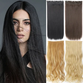 Synthetic 5 clips One Piece Hair Extension 55 80cm Black Blonde Straight Fake Hair Clip in Extensions Natural Hairpiece 1