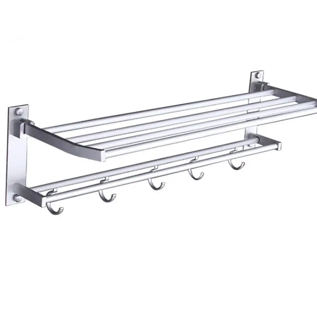 

Aluminum Shower Towel Shelf Double Layers Bathroom Punch-free Towels Coat Rack Showering Accessory for Home Hotel