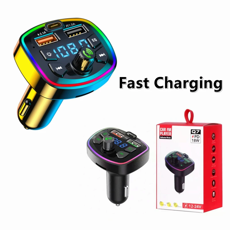 

Atuo Bluetooth 5.0 Charger FM Transmitter PD 18W Type-C Dual USB 4.2A Fast Charger LED Backlit Atmosphere Light MP3 Player