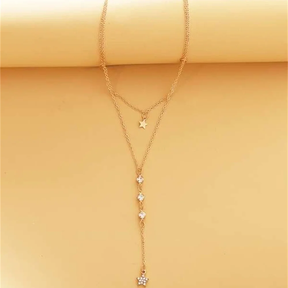 

Модная простая Золотая Длинная цепочка с подвеской в виде пентаграммы с кристаллами ожерелье с кисточкой для женщин Винтажный чокер женски...