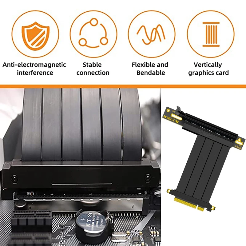 PCIE 8X To 16X 90° Elbow USB3.0 Graphics Card Extension Cable PCI Express Port GPU Lift Cable Right Angle Connector