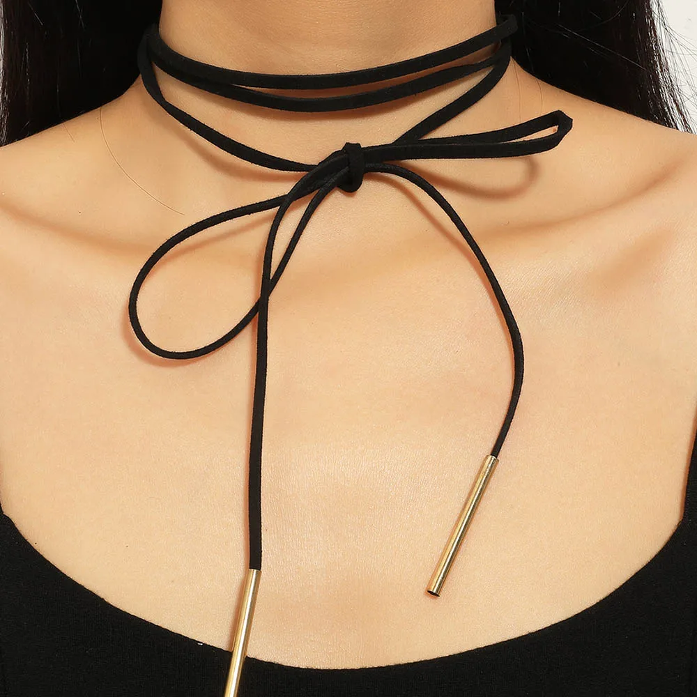 Женское бархатное ожерелье с бантом длинное черное в корейском готическом стиле