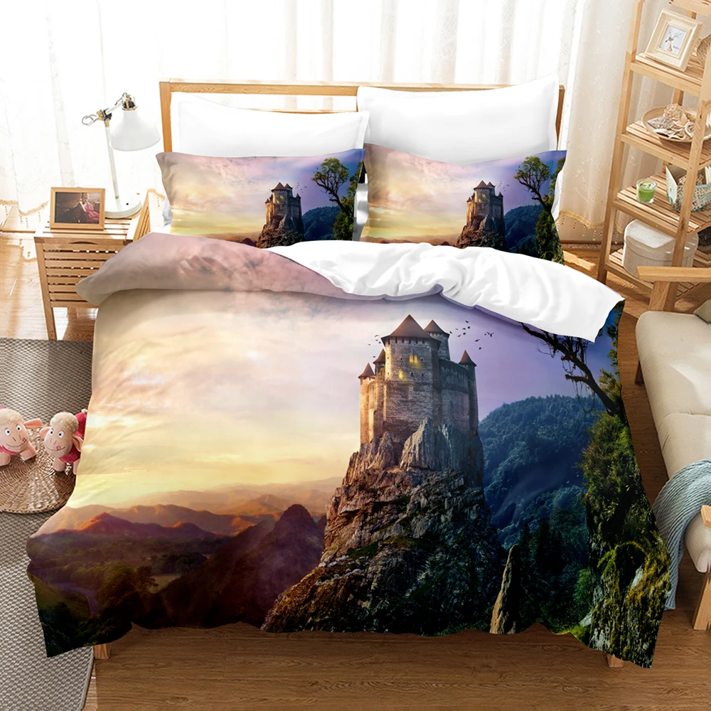 

Aurora King Queen City View Duvet Cover Colorful Sky Polar Lights 3D Sky Bedding Set Soft 2/3pcs Bedclothes Bed Linen
