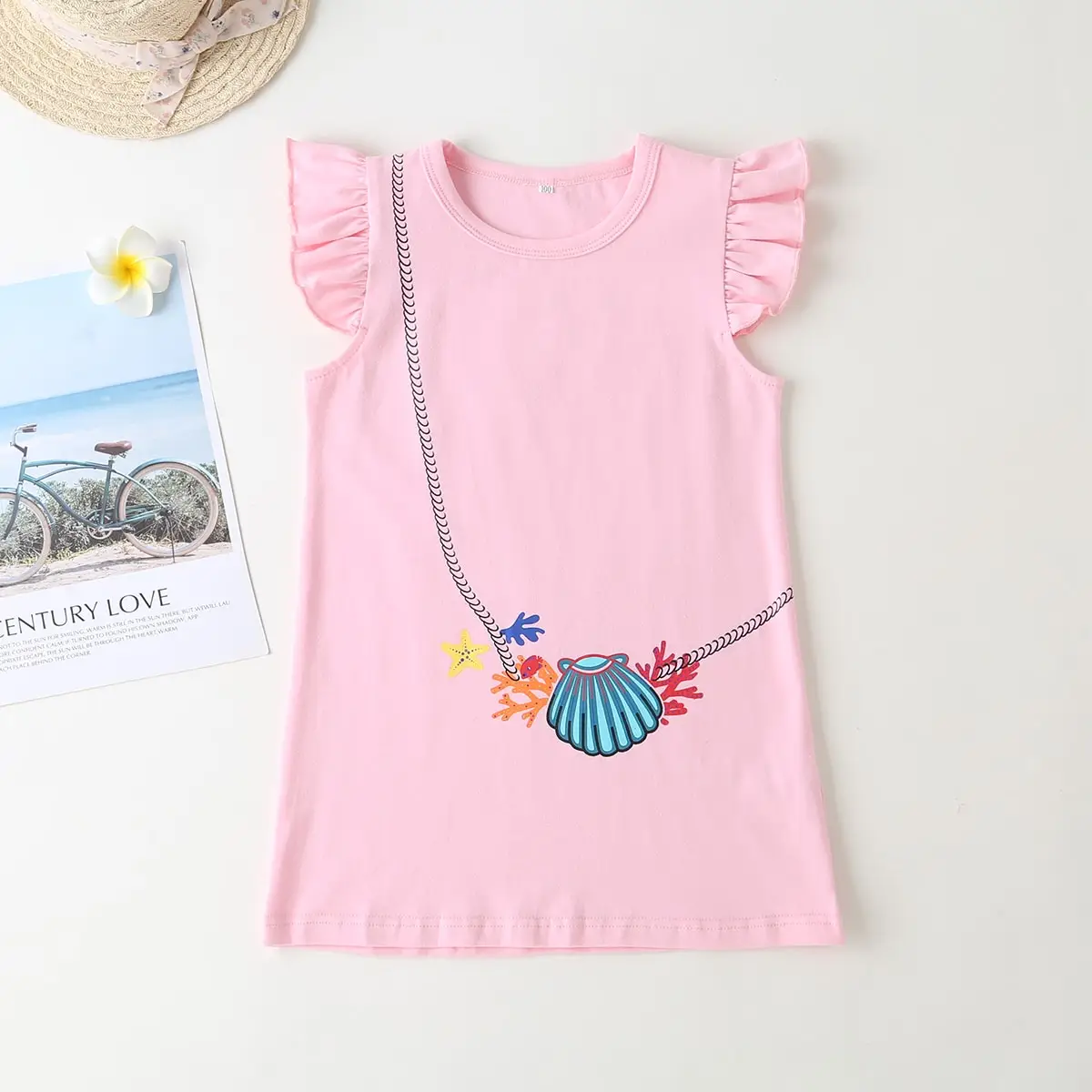 

Оптовая продажа, Летнее Детское платье для девочек, с круглым вырезом, летающие рукава, с мультяшным рисунком, модная Милая Повседневная Нов...