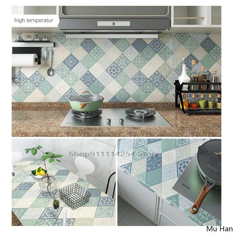 

Self-adhesive Kitchen Wall Stickers High Temperature Cabinet Stickers Waterproof and Oil-proof Wall Paper Kitchen Tile Stickers