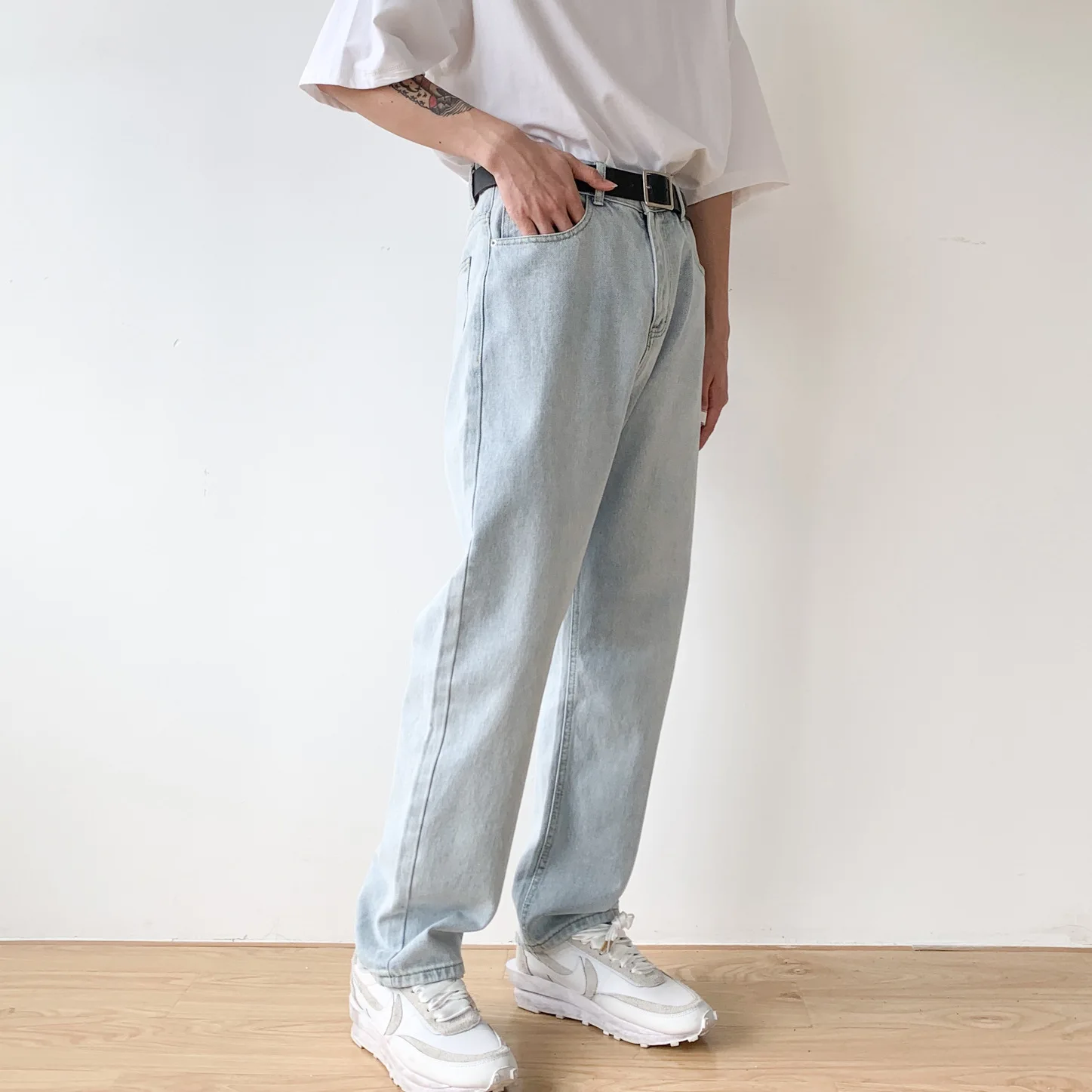 Solid Color Loose Wide Leg Straight Pants Y2k Pants Men's All-match Simple Denim Trousers Trend Street Men's Clothing Casual