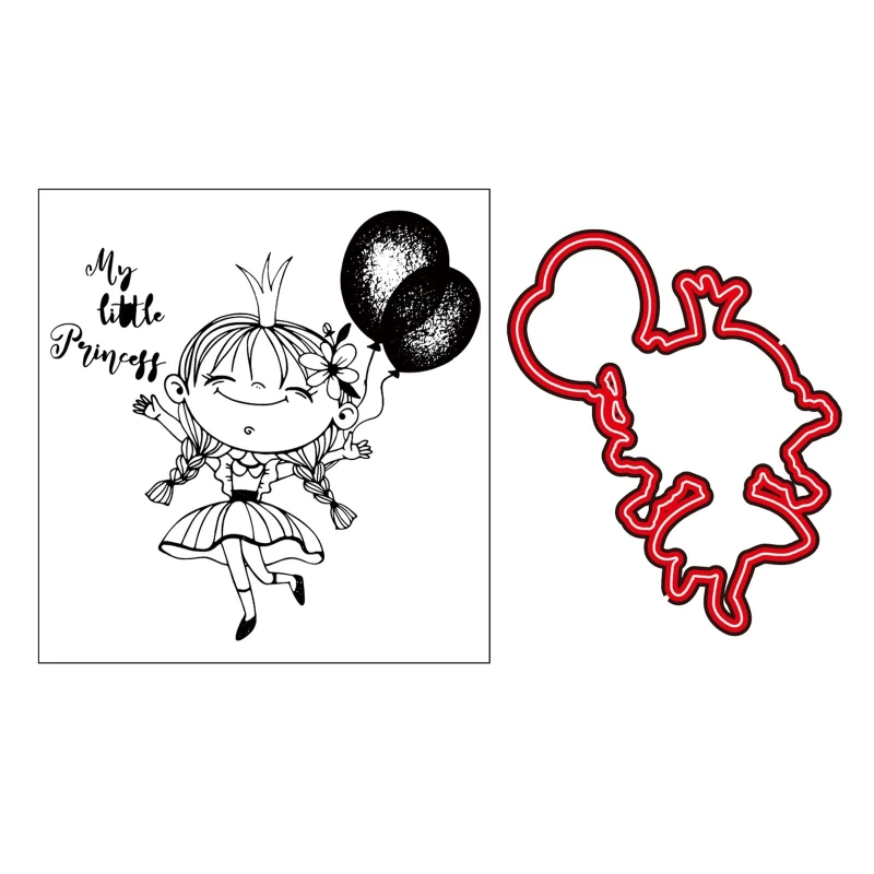 

Metal Cutting Dies for DIY Scrapbooking Card Gift Making Supply Exquisite Cartoon Girl Die Cuts Stencil with Clear Stamp