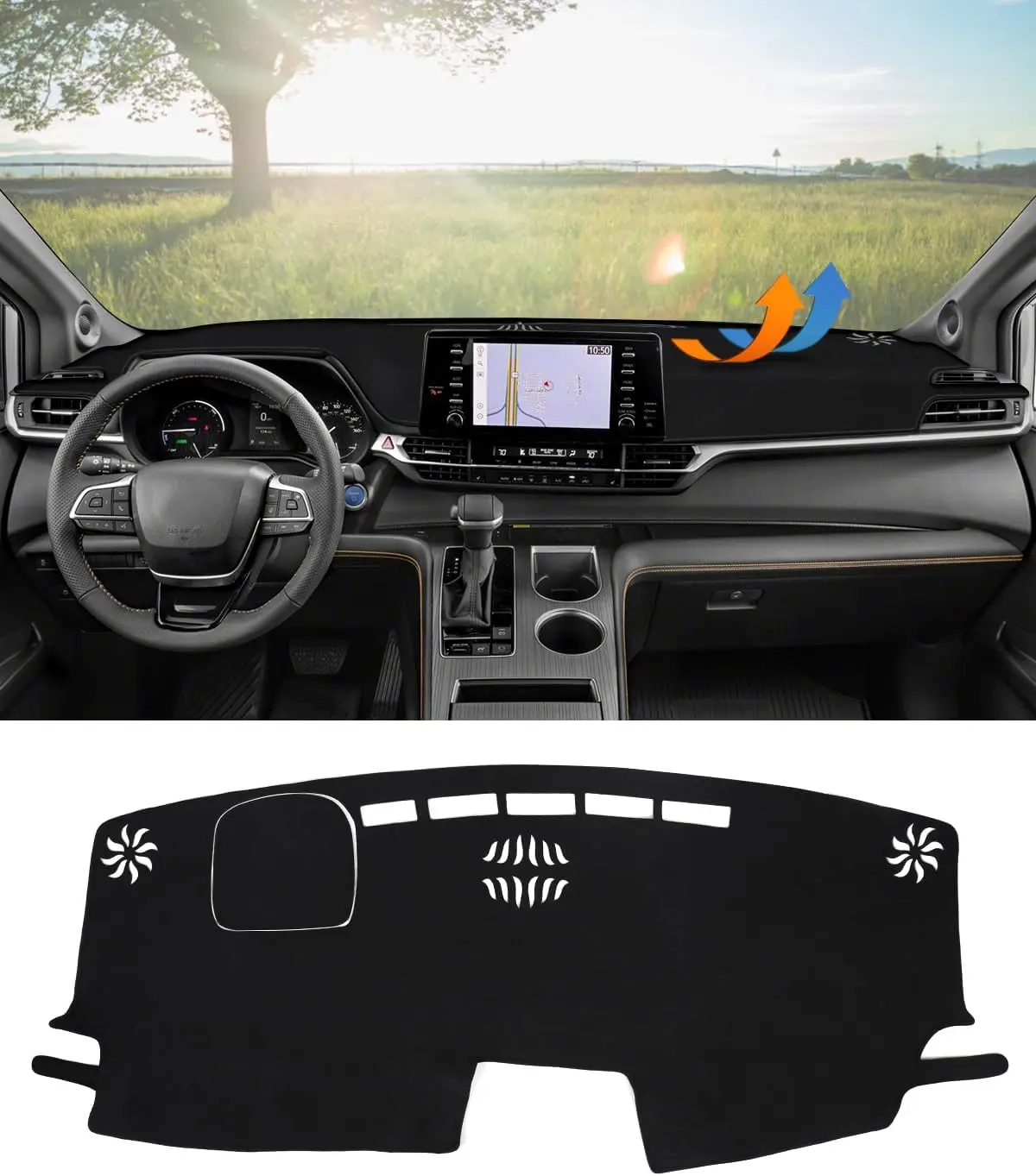 Фото Чехол на приборную панель для Toyota Sienna 2021-2025, аксессуары, черный фланелевой чехол на приборную панель, коврик для приборной панели автомобиля, защита от УФ-солнца №2