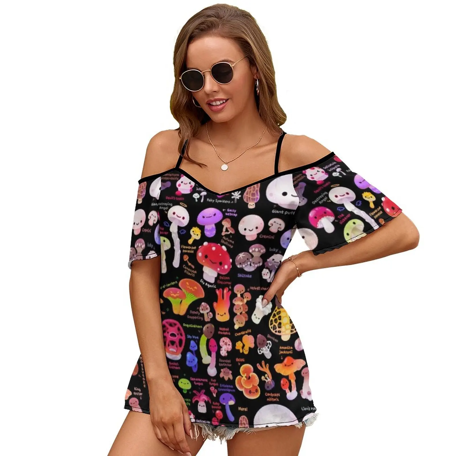 Женская футболка с именем гриба летняя модная цветочным принтом и v-образным