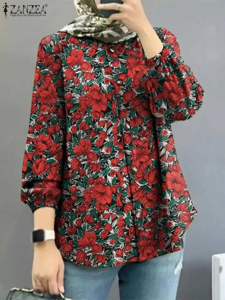 

ZANZEA Muslim Vintage Floral Blouse Summer Women Bohemian Long Sleeve Printed Shirt Ramadan Turkey Blusas Loose Tunic Tops Mujer