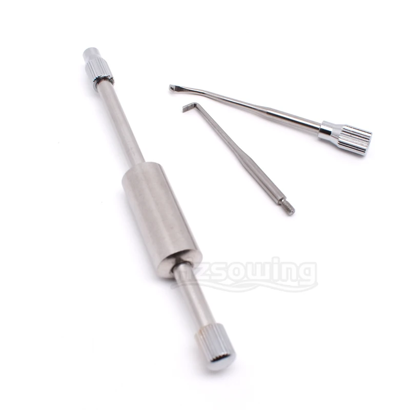 1 Set Dental Manual Control Crown Remover with 2 Tips Stainless Steel Press Button Lab Equipment Tools Dentist Material