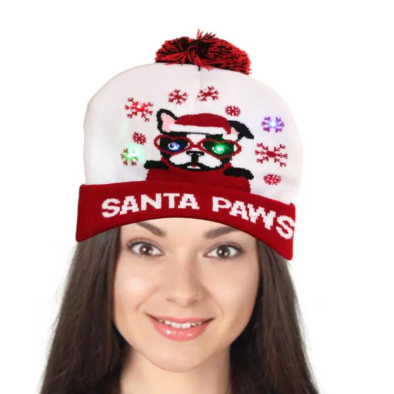 

Knitted Christmas Light Hat Winter Beanie With LED Lights Universal Light Up Elk Caps For Parties Celebrations