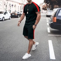 summer mens tracksuit solid 2 piece set 2022 new casual top tee stree shorts sets mens fashion loose sport jogging suit clothing
