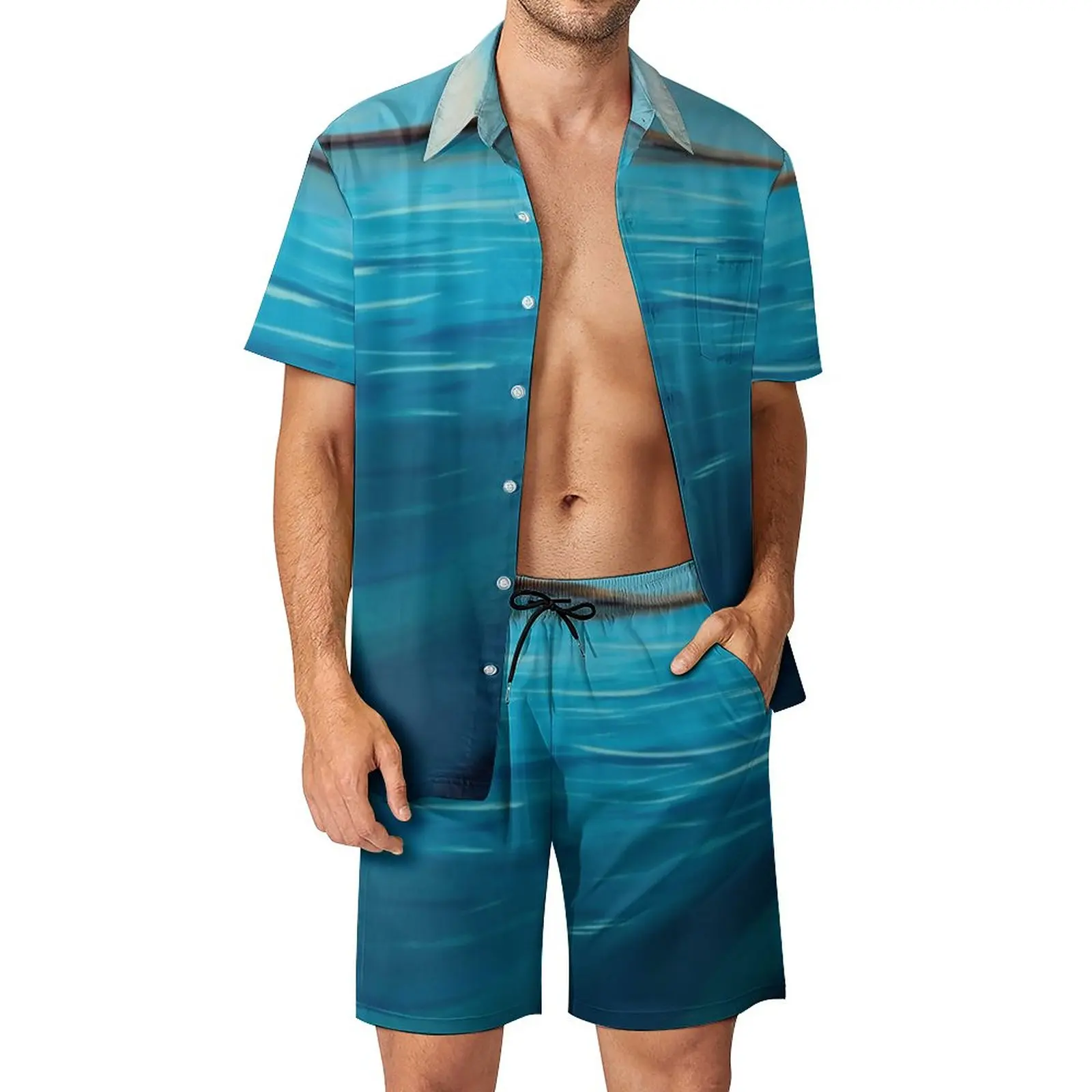 

Blue Beach Pirnt Men Sets Seaside Landscape Casual Shirt Set Trendy Outdoor Shorts Summer Suit 2 Piece Big Size 2XL 3XL