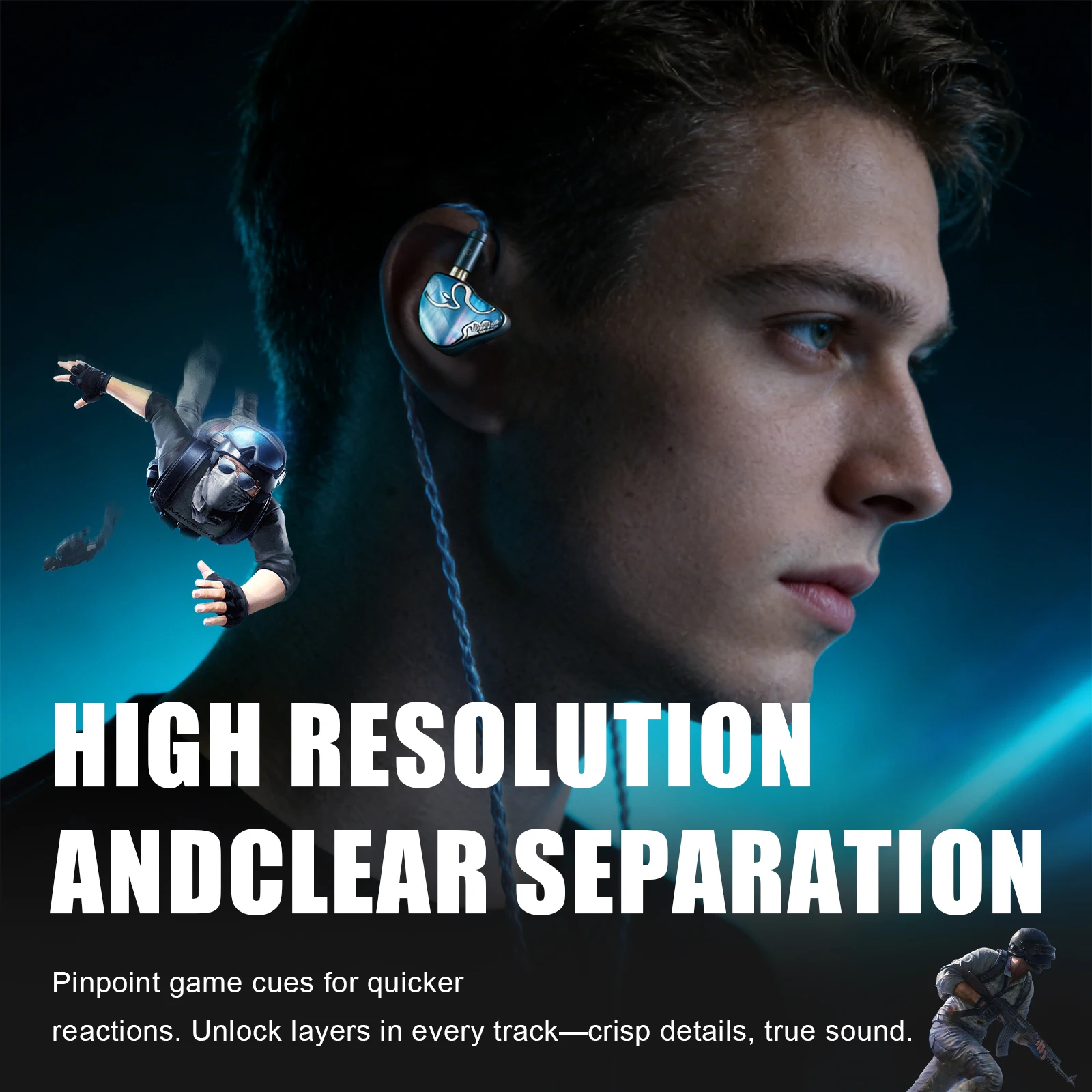 Фото Наушники Juzear x Z Reviews Defiant Gaming Fidelity 1DD+3BA IEMs с игровой настройкой, сменным разъемом Type-C и микрофоном 3,5 мм №3