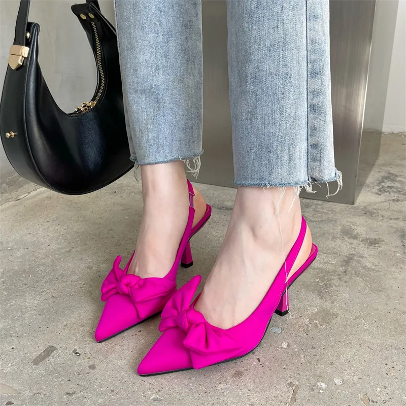 

Plus Size 40 41 Summer OL Pumps For Women Party Shoes Fashion Pointed-toe Bow Womans Sandals Thin Heel Female Office High Heels