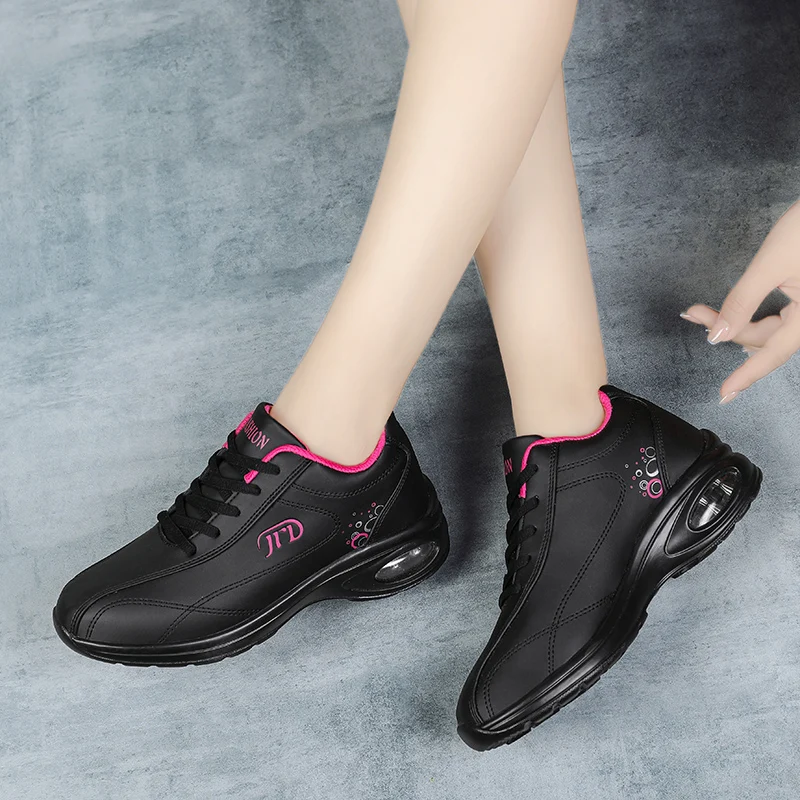 Womens Sneaker Air Cushion Walking Shoes Breathable Gym Jogging Sport PU  Tenis Platform Dancing Shoes