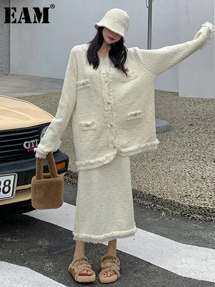 

[EAM] Half-body Skirt Knitting Big Size Two Pieces Suit New Round Neck Long Sleeve Women Fashion Tide Spring Autumn 2023 1DF3983
