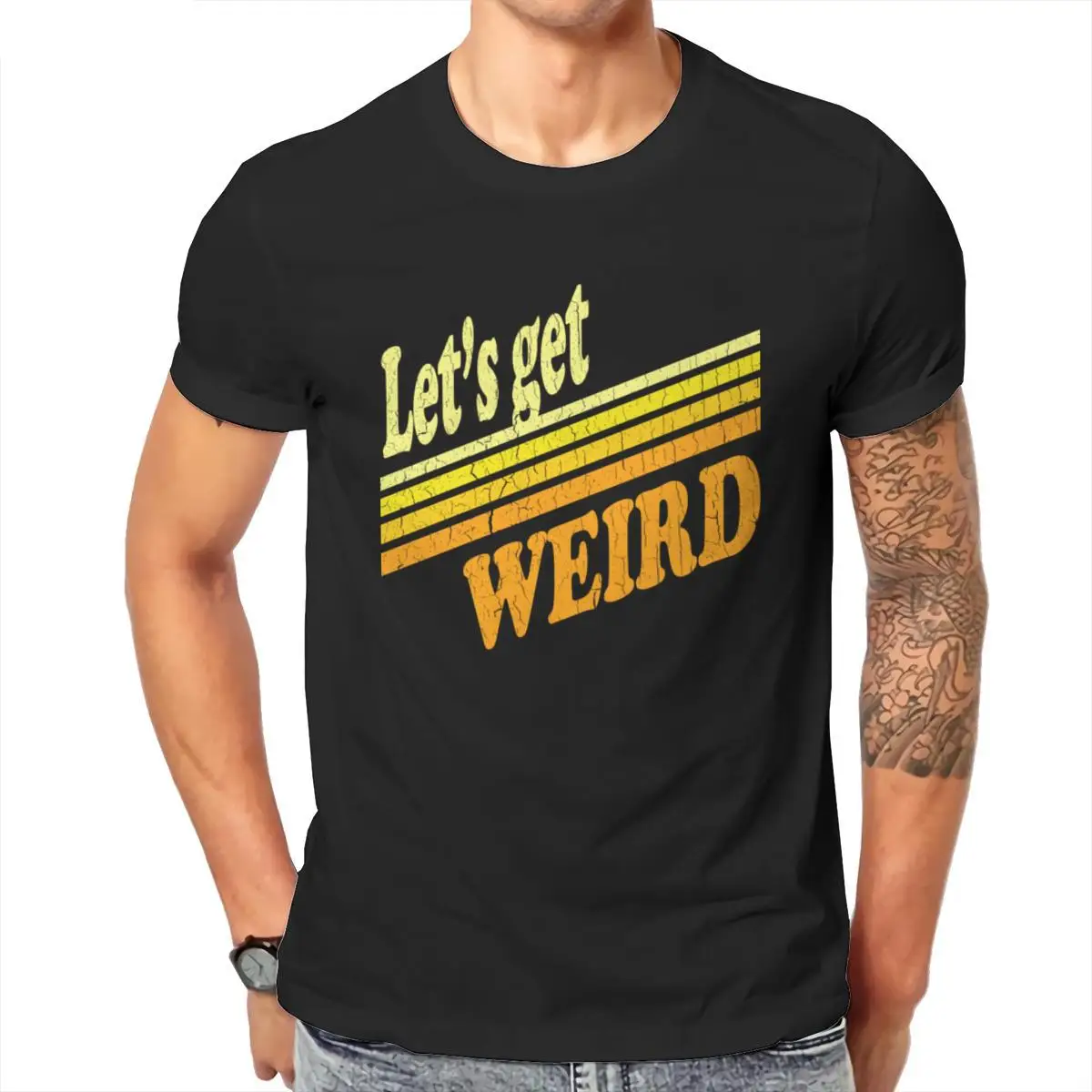 

Wholesale Vintage Lets Get Weird (distressed design) Mens T-Shirt Essentials Funny Short Sleeve Groot Men Clothing 103169