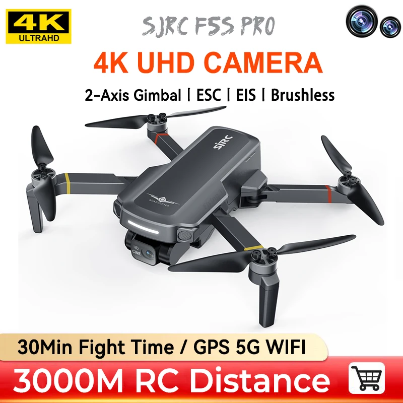 

New SJRC F5S Pro Drone 4K Profesional 2-Axis Gimbal Dron With HD 4K Camera FPV Brushless Motor Foldable 3KM RC Quadcopter RC