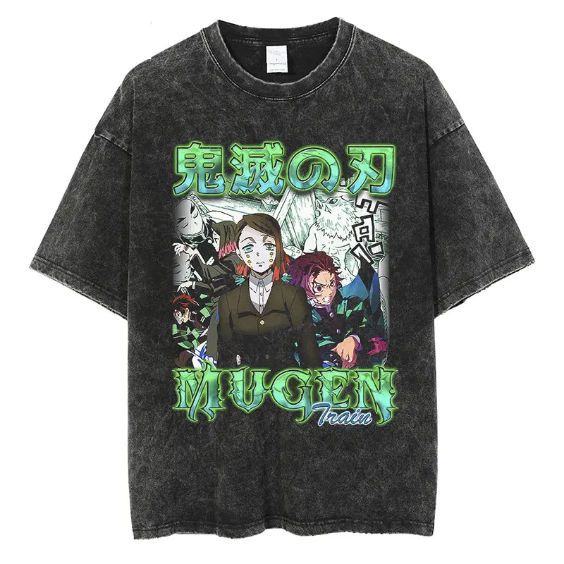 

Men Oversized Vintage T Shirt Streetwear Japanese Anime Graphic Print Washed Tshirt Harajuku Hip Hop Casual Cotton Loose T-Shirt