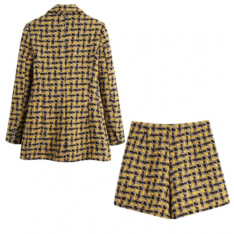 Женский двубортный блейзер в клетку повседневный винтажный английском стиле с