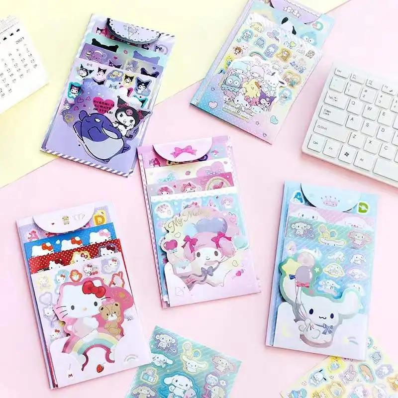 

New Sanrio Stationery DIY Hand Account Stickers Sanrio Laser Stickers This Cute Kulomi Material Sticker Pack Cartoon