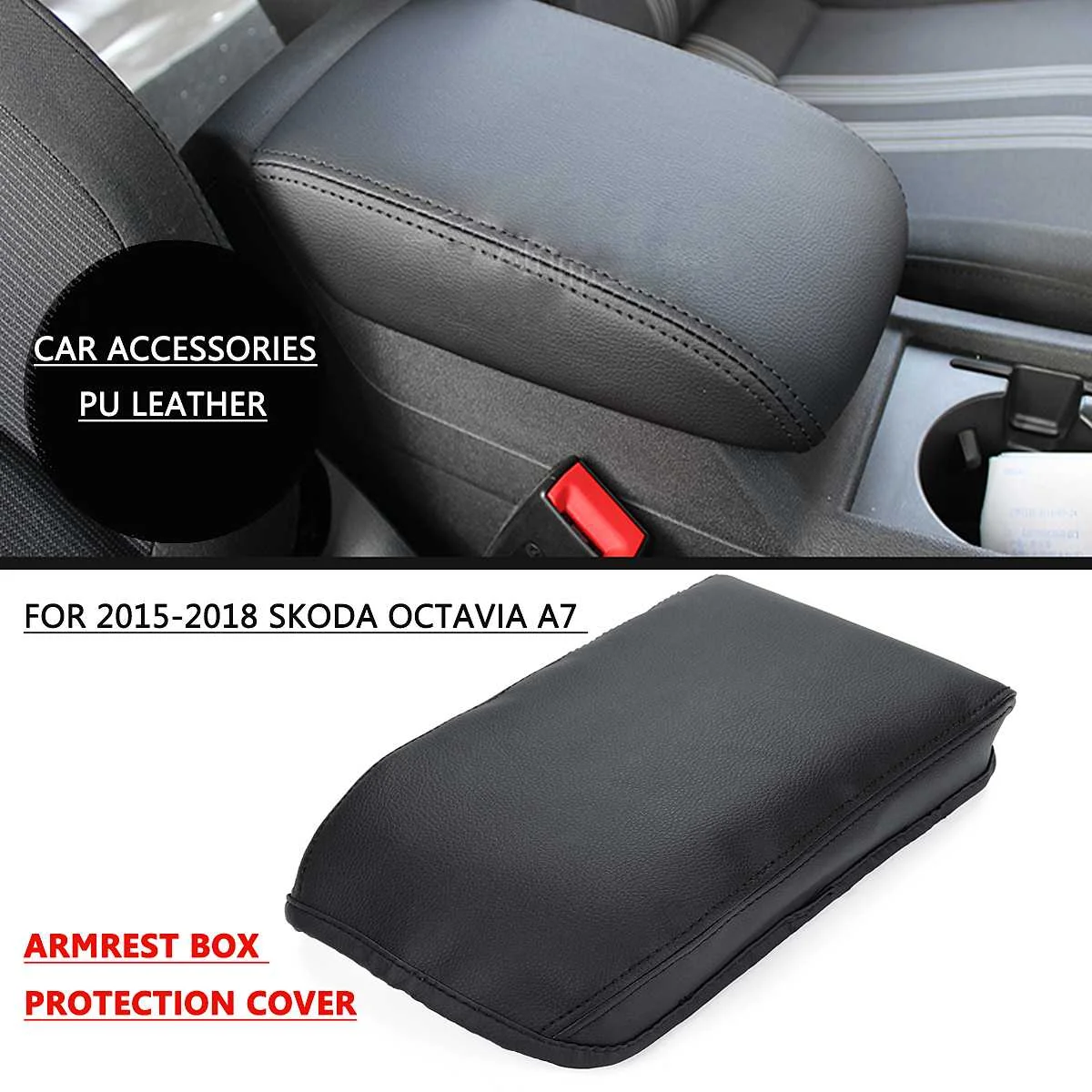 

Car Center Armrest Arm Rest Box Case Cover Cushion Pad PU Leather For Skoda Octavia A7 2015 2016 2017 2018