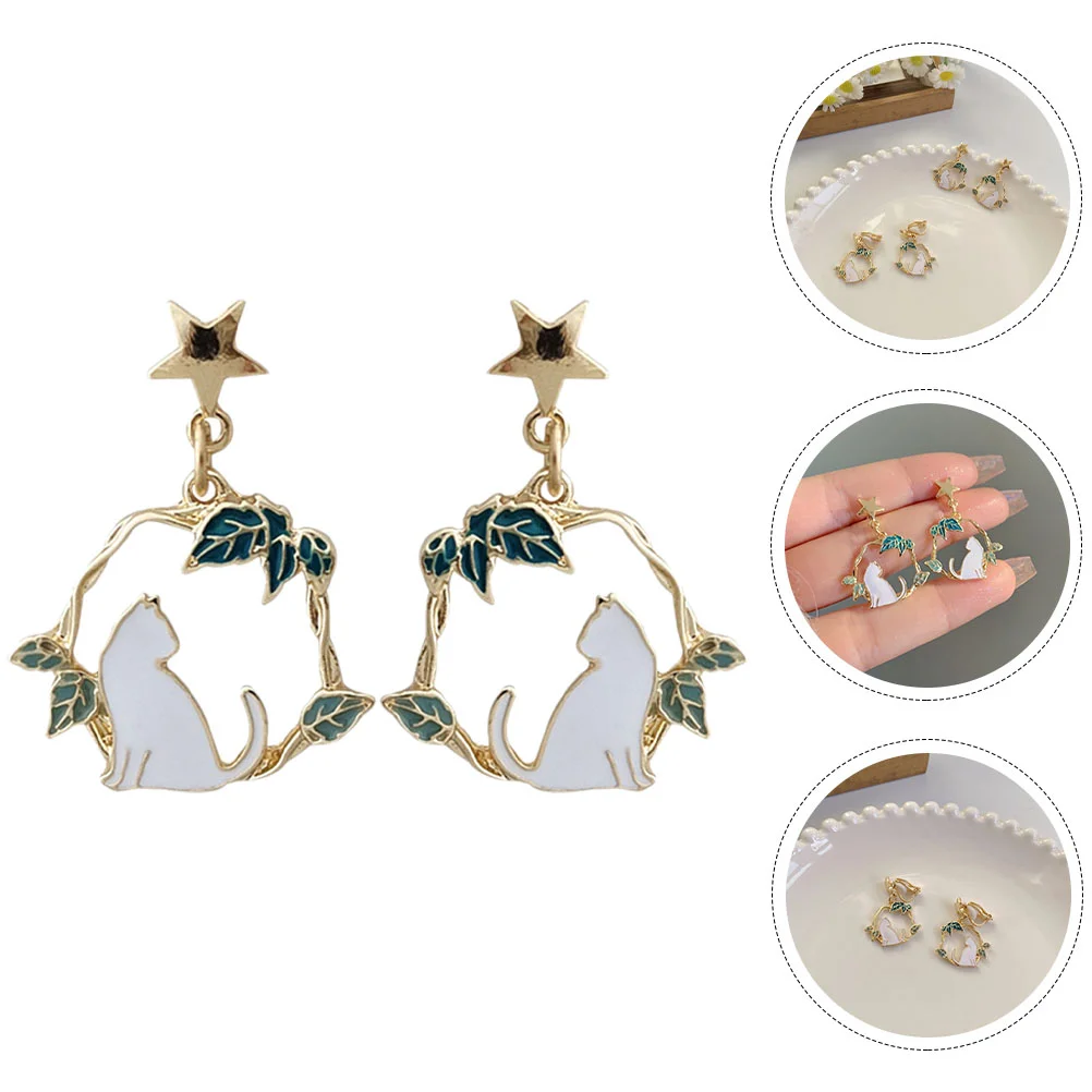 

Earrings Women Cat Stud Pendant Enamel Drop Trendy Earring Dangle Studded Dainty Unique Modern Statement Fashion Ear Jewelry
