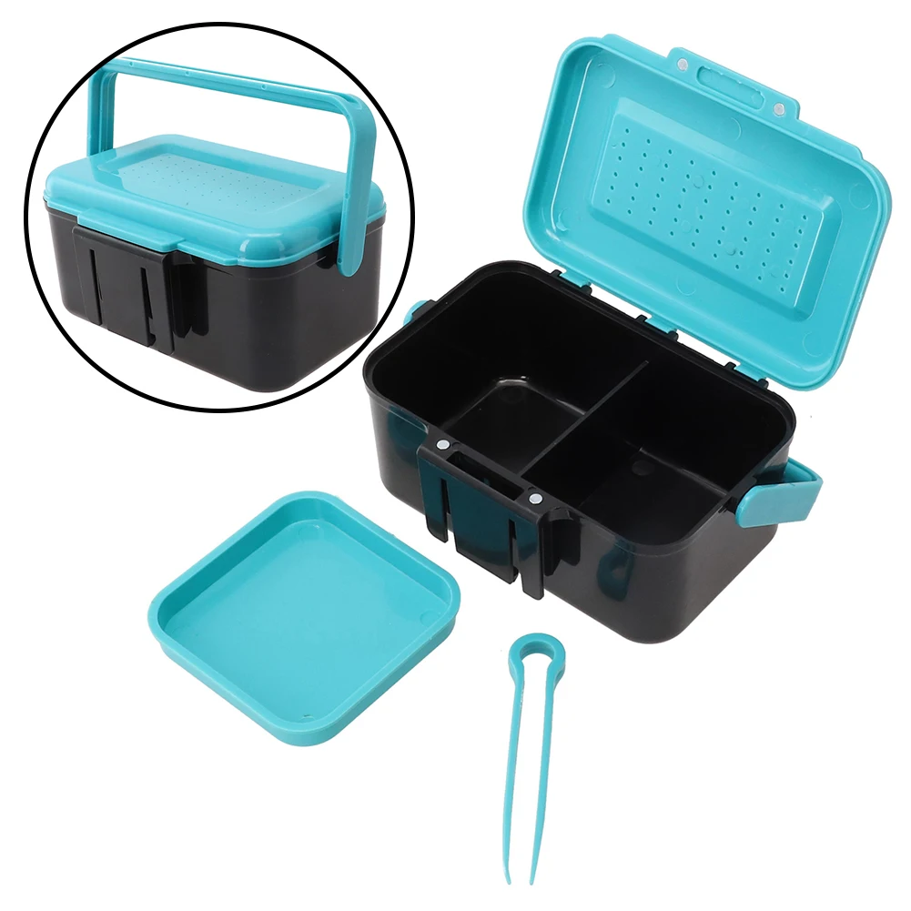 

1pc Portable Bait Box Handle Hanging Waist Live Bait Box Case Fishing Accessories Storage 2 Compartments For Live Bait Worms