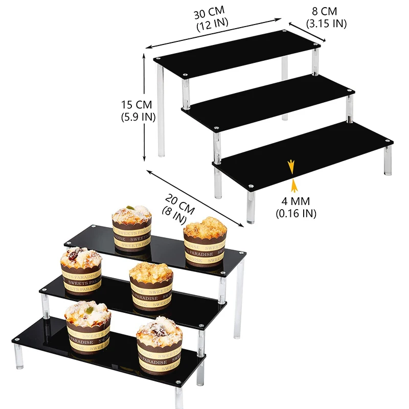 

Трехуровневая подставка для кексов, черная акриловая прямоугольная подставка для десерта, аппетита, дисплей, стенд для дисплея