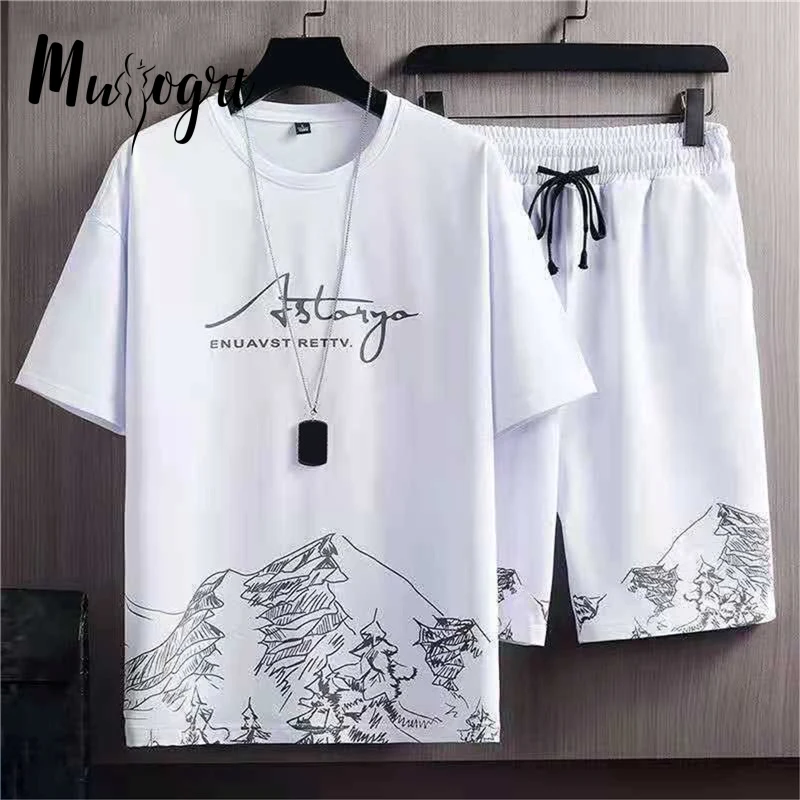 

2023 Summer New Men's Classic Fashion Short Sleeve T-shirt Suit Men's Casual Loose Comfortable High-Quality Two-Piece Set 4XL