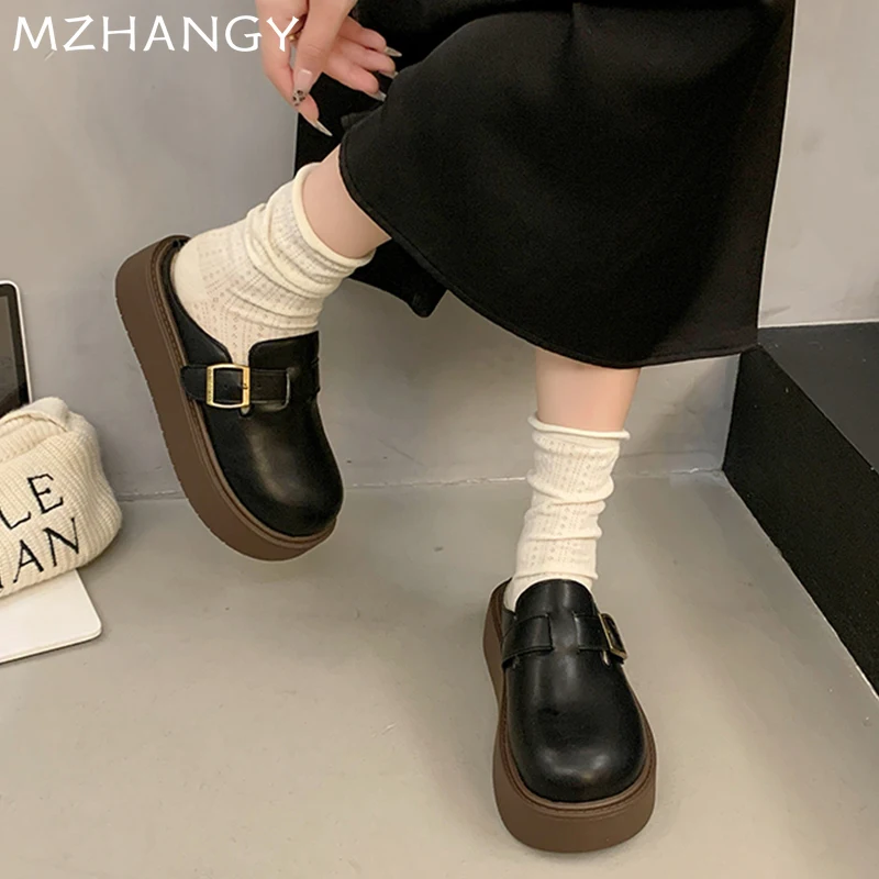 Женские кожаные туфли-лодочки с открытой пяткой на плоской подошве женские