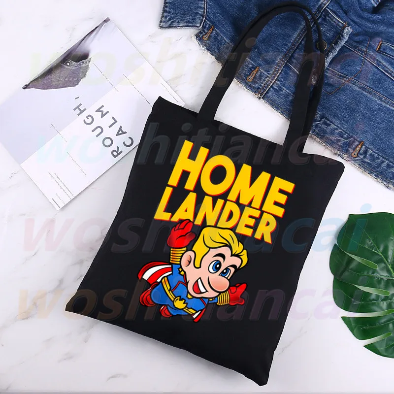 

You Are The Hero LANDER Women's Shopper Bag Canvas Tote Shoulder Bags Shopping Bag with Print Black Cloth Handbags Eco Friendly